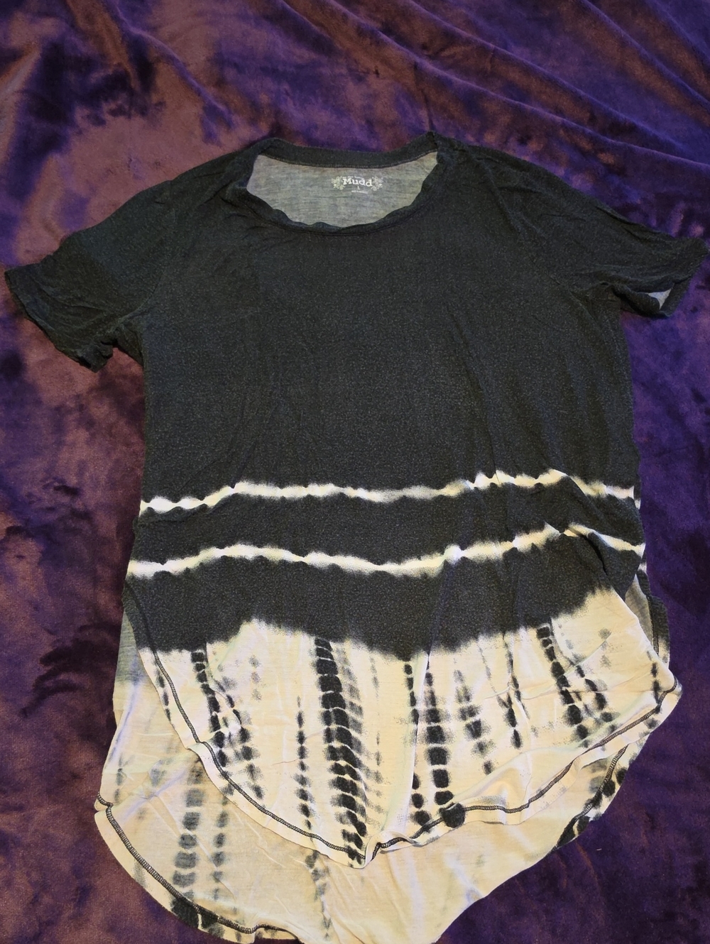 Mudd Black & Cream Tie-Dye Short Sleeve Top